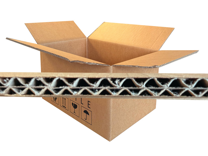 Cardboard box with a corrugated board profile image on a white background