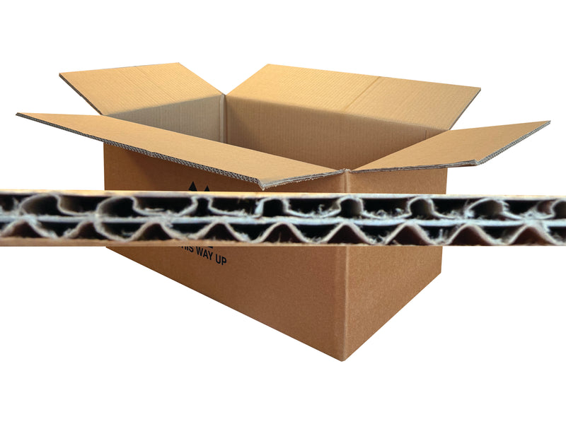 Cardboard box with corrugated inner liner on a white background