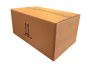 Brown cardboard box with 'This Way Up' label on a white background