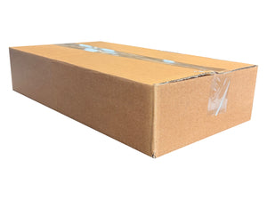 Cardboard box with clear plastic tape on a white background