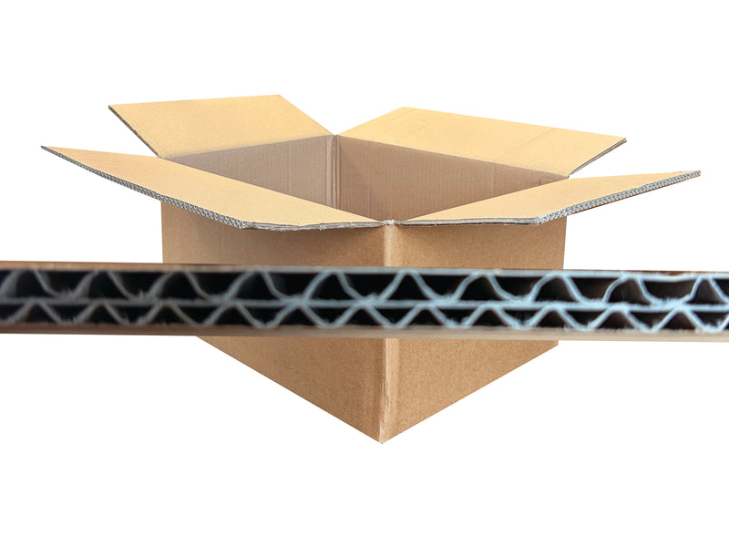Cardboard box with a corrugated board image on a white background