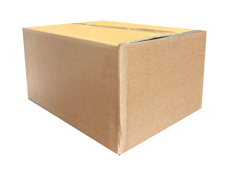 Cardboard box with yellow tape on a white background