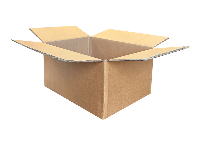 Plain shipping box measuring 380mm x 297mm x 213mm