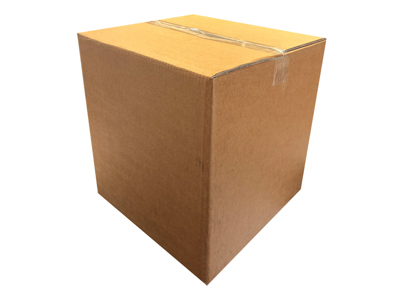 Brown shipping box measuring 350mm x 340mm x 365mm