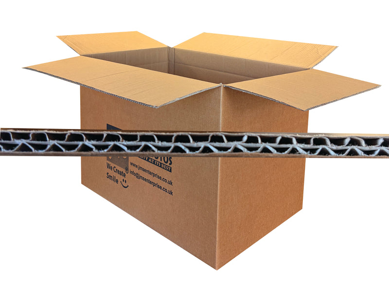 Cardboard box with an image of the corrugated flute profile, on a white background