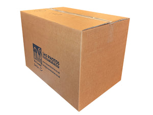 Cardboard box with a visible JMS photos logo on a white background