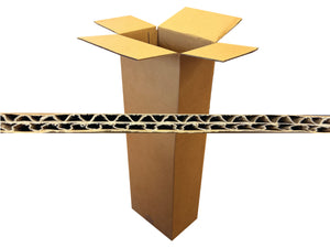 243mm x 148mm x 840mm Cardboard box with a strip of corrugated cardboard on a white background