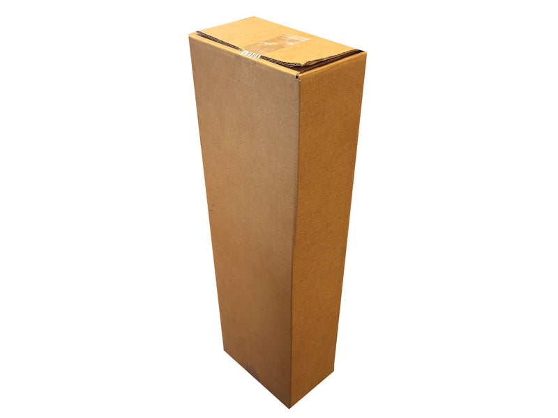 Tall cardboard box measuring 243mm x 148mm x 840mm on a white background