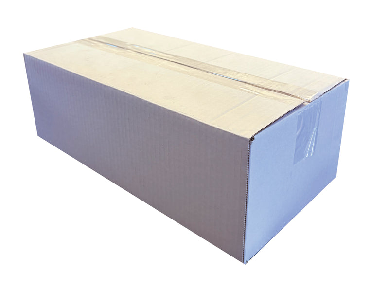 White cardboard box, sealed with clear tape, measuring 360mm x 185mm x 110mm