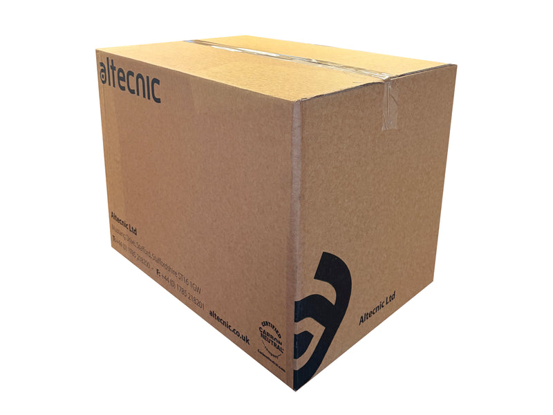 Cardboard box with Altecnic branding on a white background