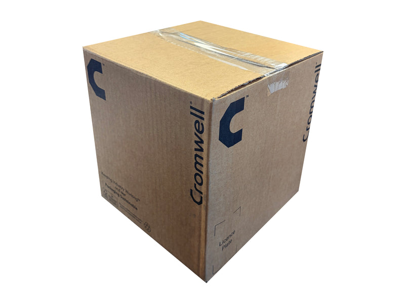 Cardboard box with Cromwell branding on a white background