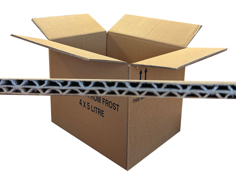 Open cardboard box in the background with the board grade in the foreground
