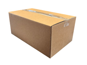 Brown cardboard box with tape on a white background