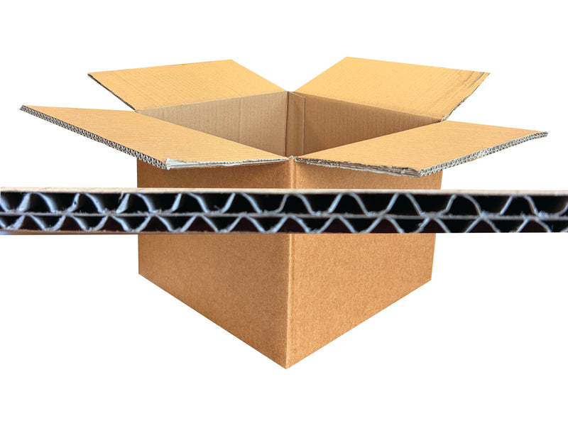Open cardboard box showing the corrugated flute on a white background