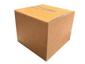 280mm x 275mm x 219mm Brown cardboard box with clear tape on a white background