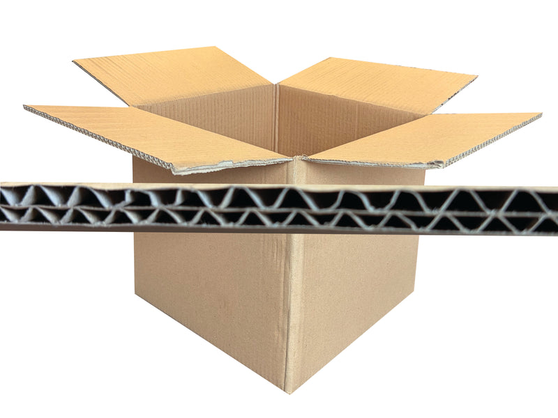 Cardboard shipping box with a cross-section view showing its structure on a white background