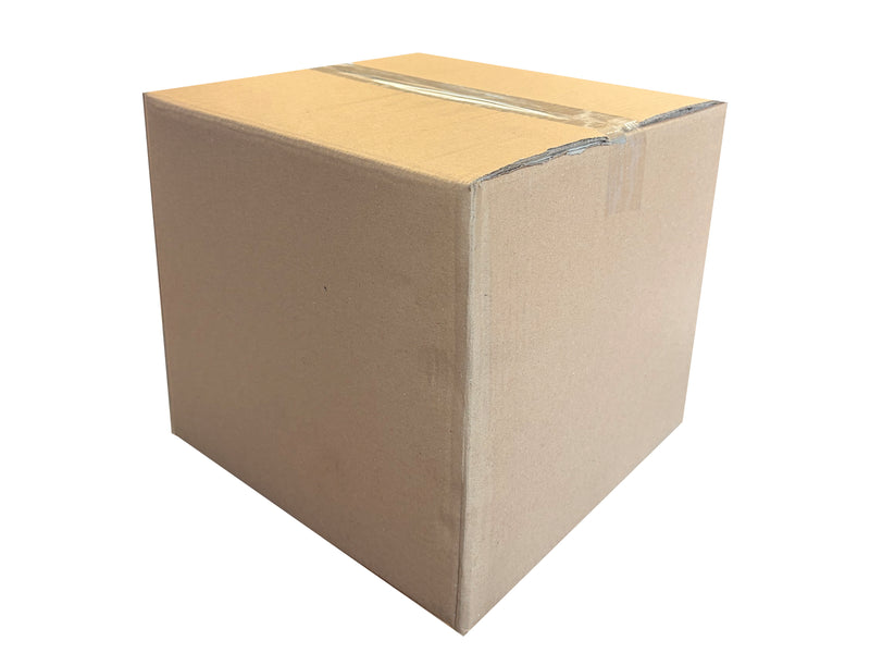 Cardboard shipping box with dimensions of 300mm x 295mm x 258mm on a white background