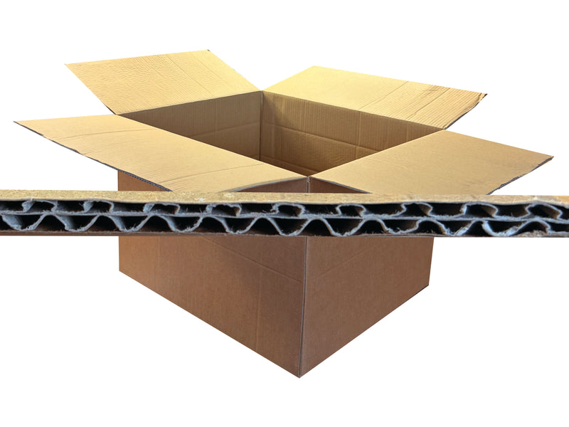 Open cardboard box with protective corrugate lining on a white background