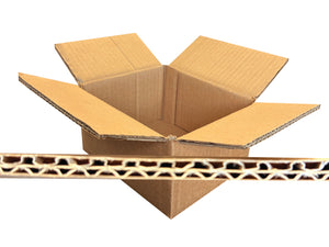 Open cardboard box measuring 170mm x 150mm x 87mm with a close-up of its corrugated interior on a white background