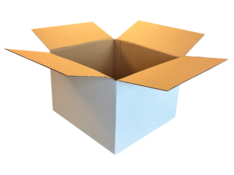 White cardboard box with a brown interior, measuring 330mm x 300mm x 218mm