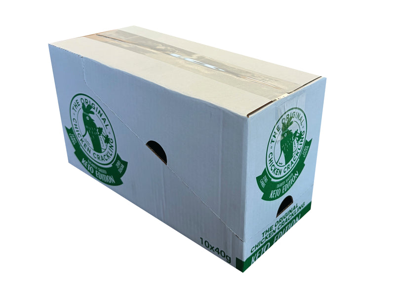 Cardboard box with green logo on a white background