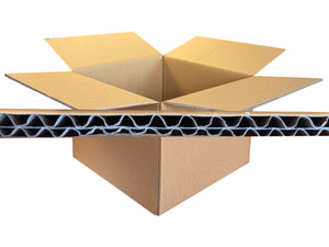 Open cardboard box with a corrugated interior on a white background