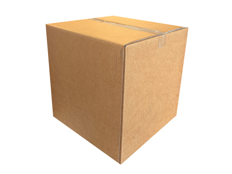 14 inch cubed cardboard box on a white background