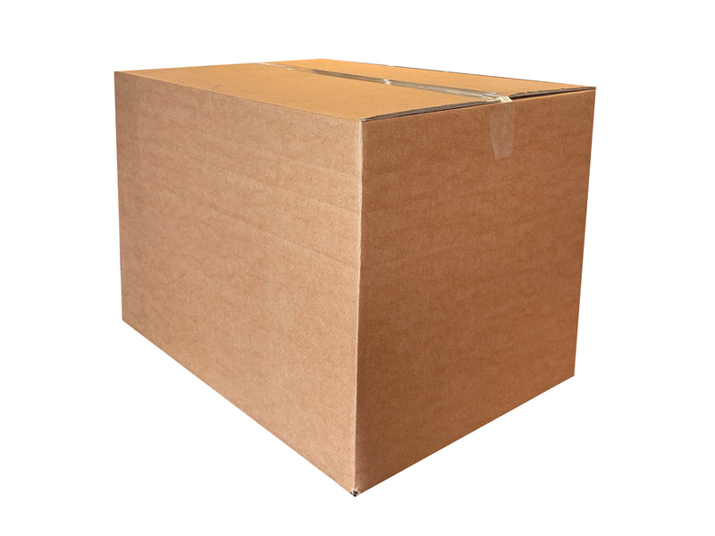 620mm x 440mm x 460mm sized, brown cardboard box on a white background
