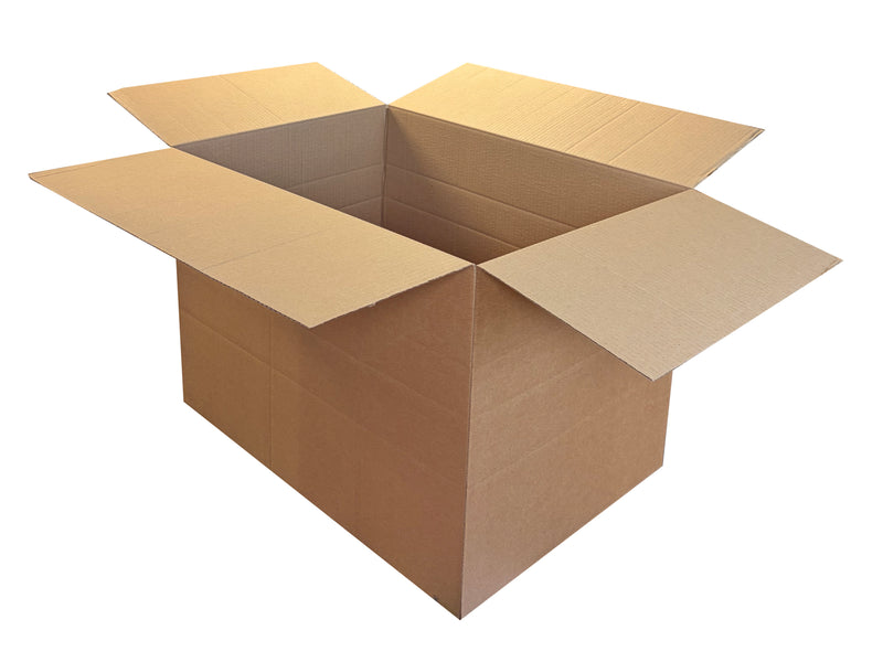 A plain multi-crease box measuring  575mm x 405mm x 380mm