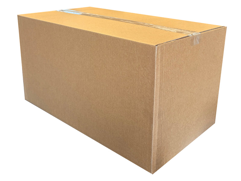 A plain, 507mm x 285mm x 262mm box, sealed with clear tape