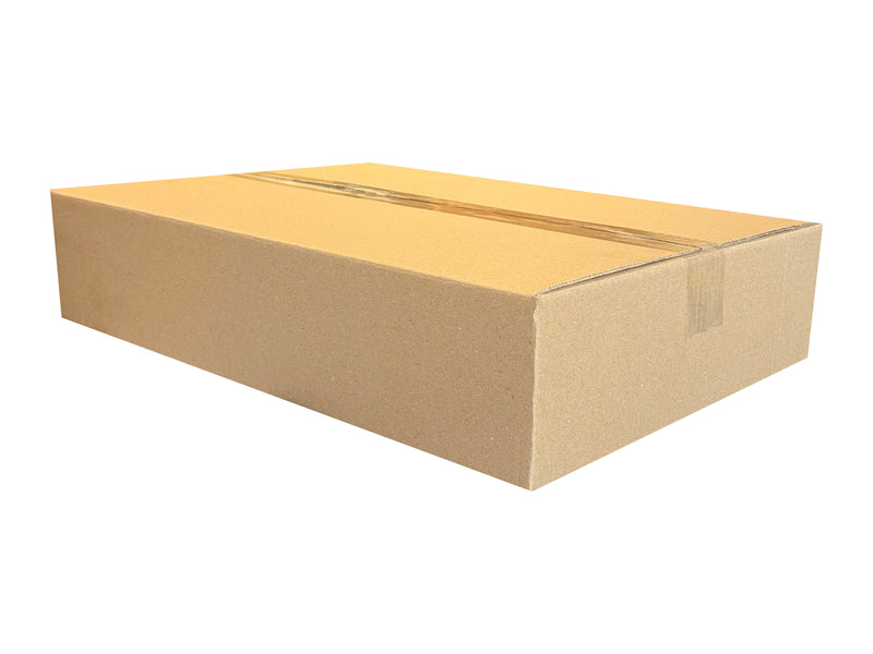 A plain brown cardboard shipping box sealed with clear tape, shown on a white background.