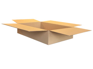 A plain, shallow cardboard box measuring  515mm x 350mm x 105mm
