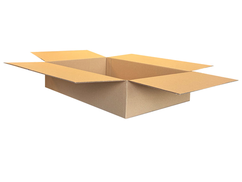 A plain, shallow cardboard box measuring  515mm x 350mm x 105mm