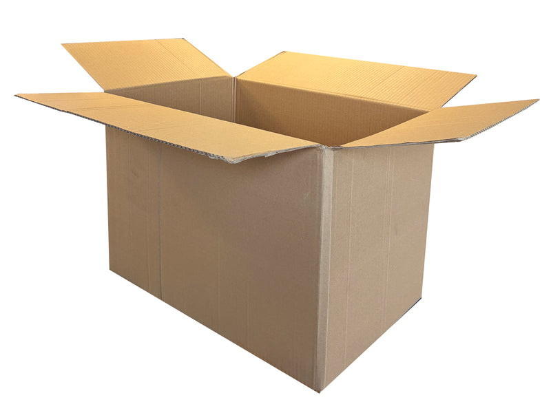 A plain , strong single wall box measuring 570mm x 388mm x 385mm