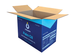 A blue printed box with Palm oil branding