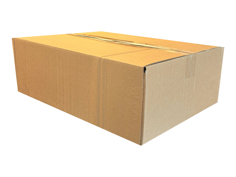 Lightweight single wall cardboard box measuring 444mm x 344mm x 148mm, on a white background