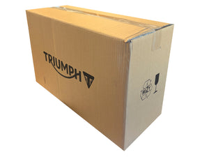 Cardboard box with Triumph logo on a white background