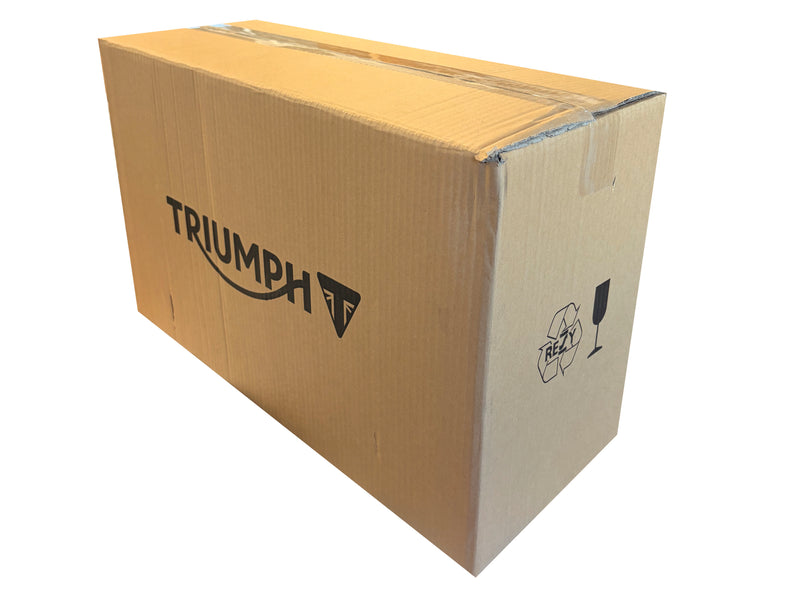 Cardboard box with Triumph logo on a white background