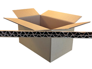 510mm x 325mm x 285mm Open cardboard box with a clear view of its structure on a white background