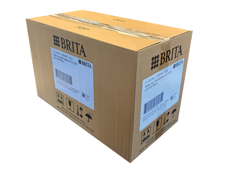 Cardboard box with Brita branding on a white background