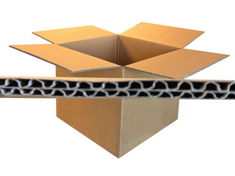 Open cardboard box with a view of its corrugated interior on a white background