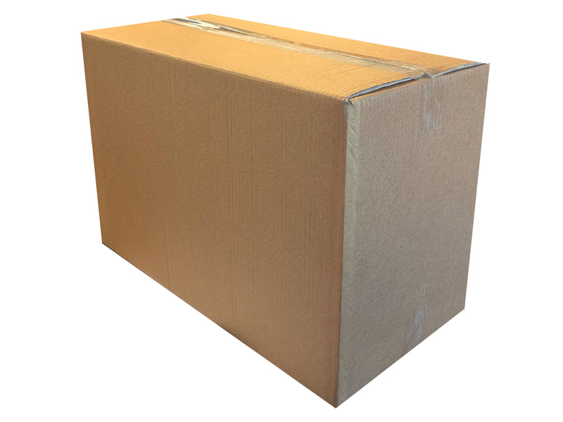 Closed cardboard box measuring 565mm x 275mm x 368mm