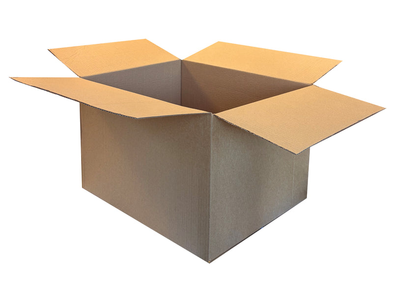 An opened cardboard box measuring 455mm x 355mm x 280mm