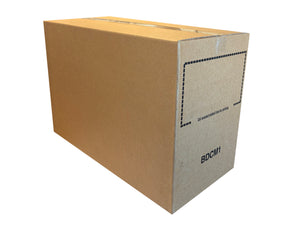 A closed BDCM1 carton with black print