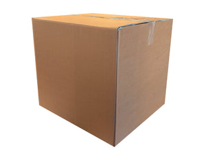 A plain brown cardboard box sealed with clear tape, shown on a white background.