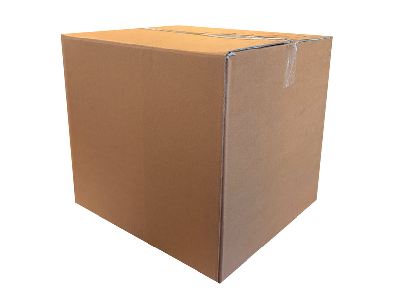 A plain brown cardboard box sealed with clear tape, shown on a white background.