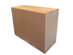 A plain brown cardboard box sealed with clear tape, shown on a white background.
