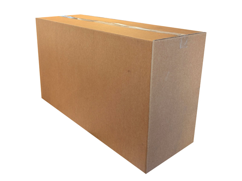 A large rectangular brown cardboard box sealed with clear tape, shown on a plain white background.