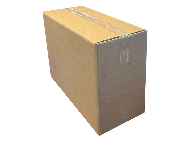 A plain brown cardboard shipping box sealed with clear tape, shown on a clean white background.