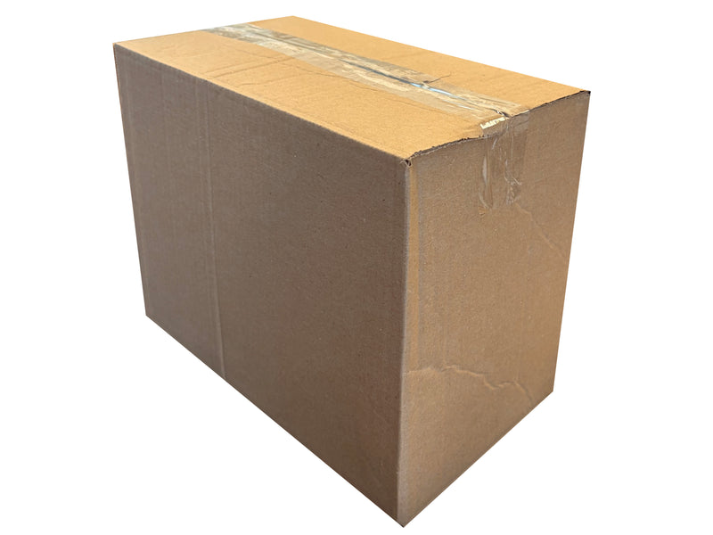 A plain brown cardboard box which measures 310mm x 180mm x 220mm, sealed with clear tape on a white background.